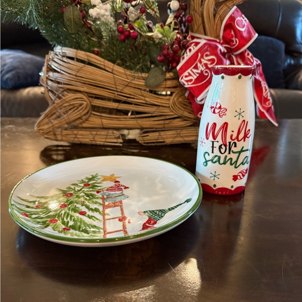 Festive Holiday Santa Milk and Cookie Set